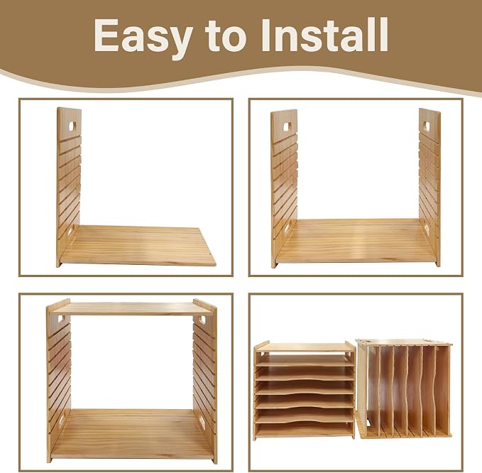 6 Tier Wooden Tray Dividers for Cabinets, Cookie Sheet Organizer 15.7" W x 16.5" H x 12.6" D Baking Sheets, Pans and Cutting Boards Organizer for Kitchen Cabinets or Countertop