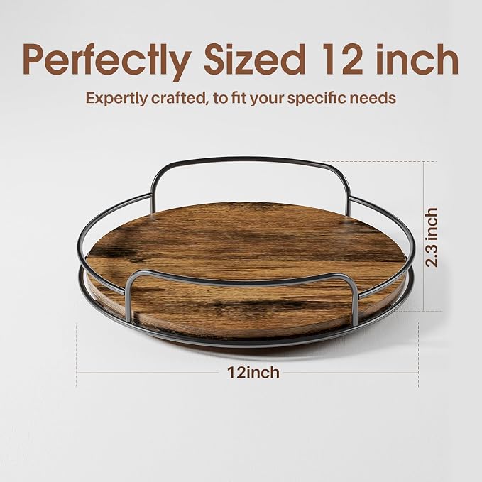 LAMU Lazy Susan Organizer, 12'' Lazy Susan Turntable for Cabinet, Table Top, Kitchen, Countertop, Bathroom, Pantry, Spice Organization, Wooden,1 Pack