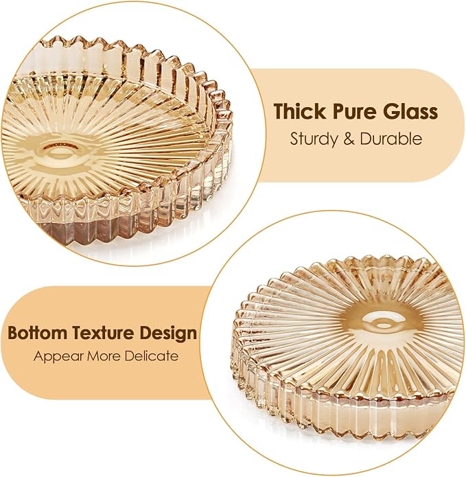Modern Clear Coasters Set of 5- Glass Cute Coasters for Drinks, Amber | Crystal Coaster Round Chic Cup Mat Cute Coffee Table Coaster for Kitchen, Bar, Dining Room, Living Room, Patio