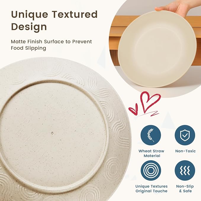 40 PCS Dinnerware Set Service for 8, Kitchen Wheat Straw Dinnerware Set Unbreakable - Plates Set, Bowls Set,Cups Set, Microwave and Dishwasher Safe Dish Set for Dinner, Outdoor(Beige)