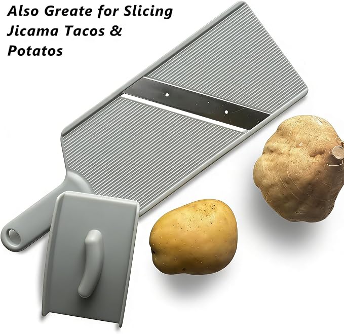 Large Cabbage Slicer, 1mm Ultra-Thin Mandoline Slicer with Safety Guard & Cleaning Brush, Stainless Steel Vegetable Shredder for Coleslaw, Sauerkraut, Salad, Onion, Potato Chips, Gray