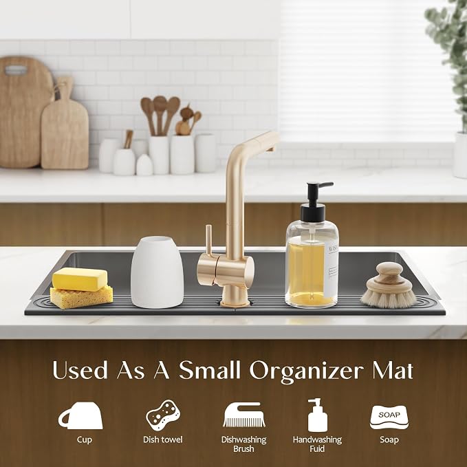30 inch Kitchen Faucet Absorbent Mat - Diatomaceous Earth Splash Guard for Sink Faucet, Aesthetic Water Absorbing Stone Tray in The Modern Home (30" x 3.9", Dark grey)