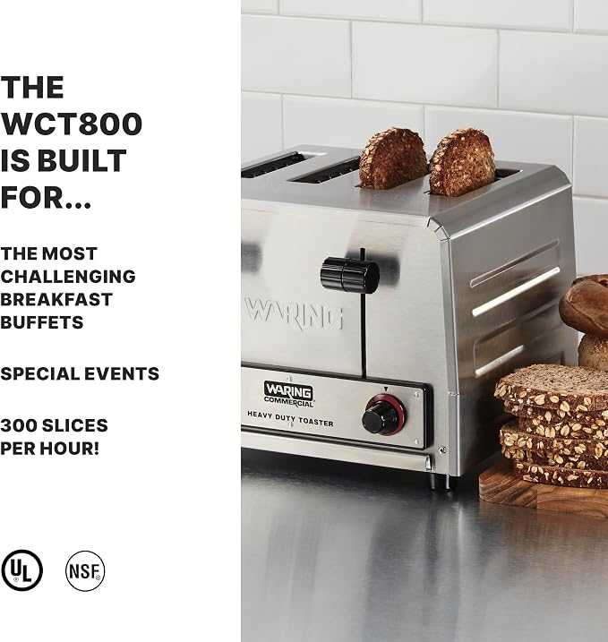 Waring 4-Slot Toaster with 300 Slices an Hour | 300 Slices an Hour, Uniformly Toasts Bread, Bagels, Texas Toast, & Frozen Waffles, 2200W, 120V