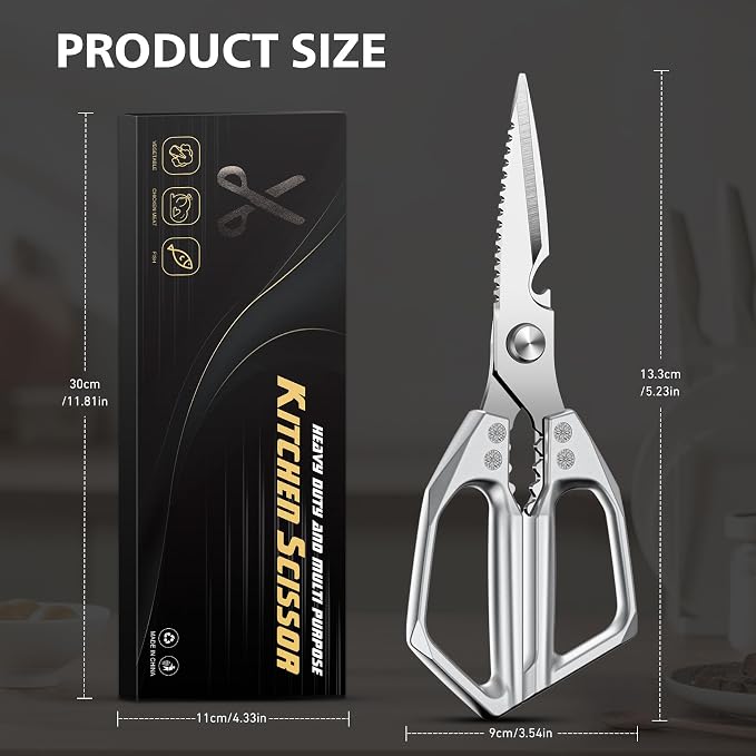 BALUCA Heavy Duty Kitchen Scissors All Purpose - Professional Stainless Steel Japanese Kitchen Shears for Food, Chicken Bones & Turkey | Dishwasher Safe, Sharp Meat & Poultry Scissors (Traditional)