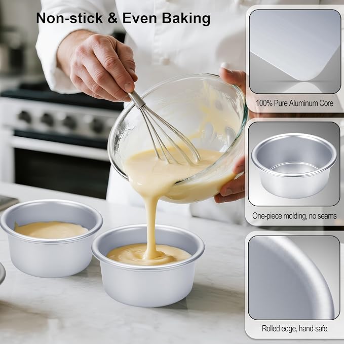 6 Inch Cake Pans, 2PCS Nonstick Small Cake Pans With 60PCS Parchment Paper | Aluminum Pans for Birthday Smash Layer Cakes, Round Cake Pans for Home Kitchen, Leak proof &6 X 3 Inch, Heavy Duty &Oven Safe