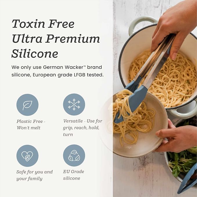 Starpack Get a Grip Silicone Kitchen Tongs (9 Inch) - LFGB Non Toxic, 600°F Heat Resistant, BPA-Free - Heavy-Duty Stainless Steel, Locking - Dishwasher Safe for Nonstick Cookware