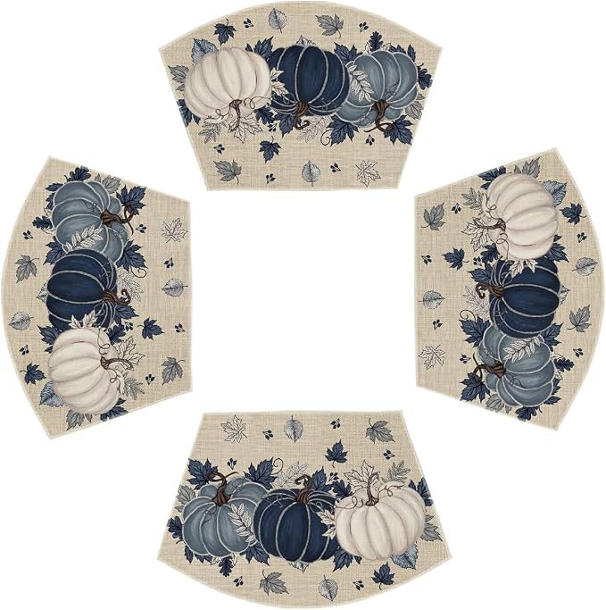 Artoid Mode Navy Blue Pumpkins Fall Wedge Placemats Set of 4-12 x 18 Inch | Heat-Resistant, Washable Table Mats, Seasonal Autumn Kitchen Dining Decor