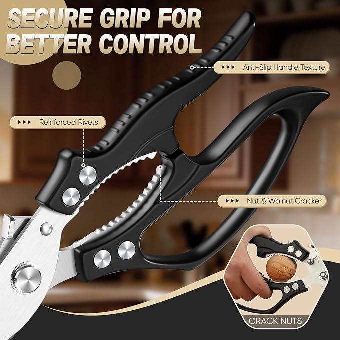 Freelander Kitchen Shears Set Black - All Purpose Heavy Duty Poultry Shears | Japanese Kitchen Scissors for Food, Chicken, Meat, Fish, Vegetables with Ergonomic Non-Slip Handle, Gifts for Women Men