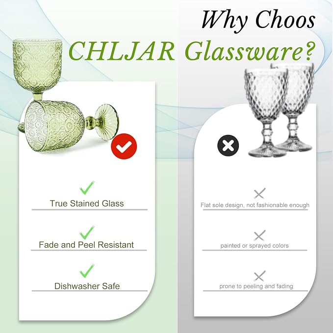 CHLJAR Green Vintage Wine Glasses set of 6 Goblets Glassware, 14 oz Green Wine Glasses, Vintage Colored Glass Goblet for Wedding, Party, Red Wine Glass, Bars, Restaurants Dishwasher Safe