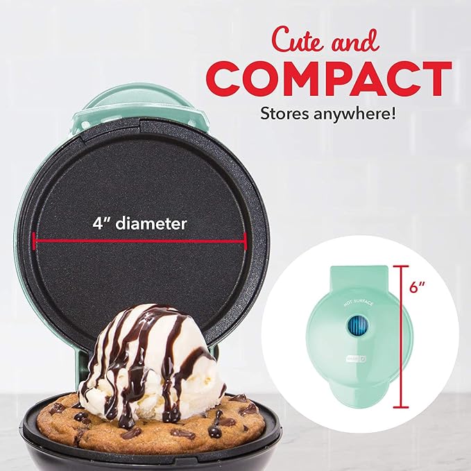 Dash Mini Maker Griddle, 4 Inch Nonstick Cooking Surface, Aqua | Compact Electric Mini Pancake Maker, Quick Heating, Single Serve Eggs, Hash Browns & Breakfast Sandwiches