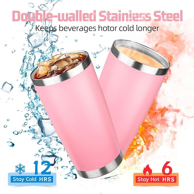 20 oz Tumbler with Lids and Straws, Stainless Steel Insulated Travel Coffee Mug, Double Wall Vacuum Insulated Tumblers, Powder Coated Coffee Tumbler for Cold & Hot Drinks (Mix Color-3, 4 Pack)