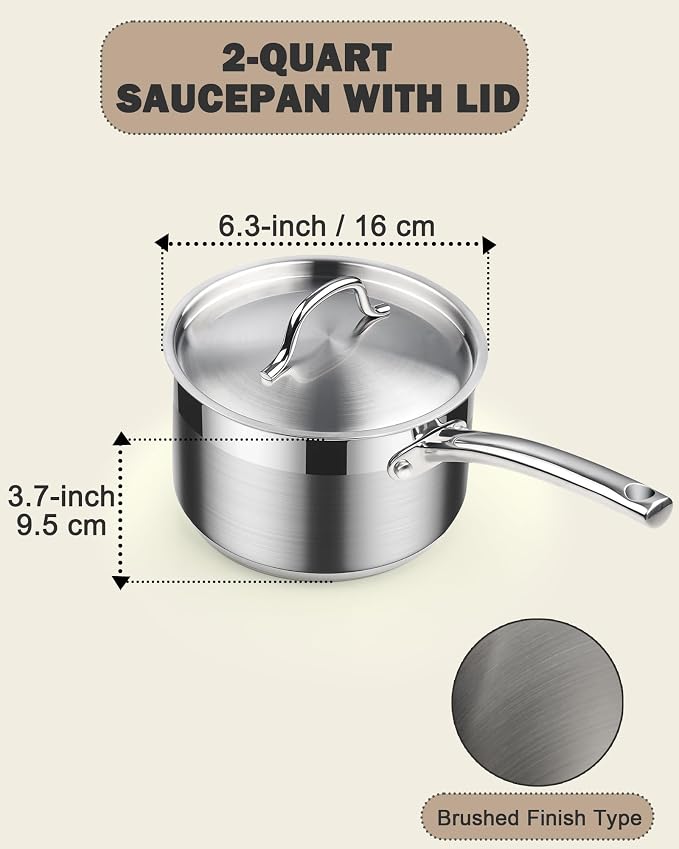 Cooks Standard Professional 2 Quart Stainless Steel Saucepan with Lid, Small Kitchen Sauce Pot, Multi-Purpose Sauce Pan, Milk Chocolate Cooking Pan, Dishwasher & Oven Safe, Induction Compatible