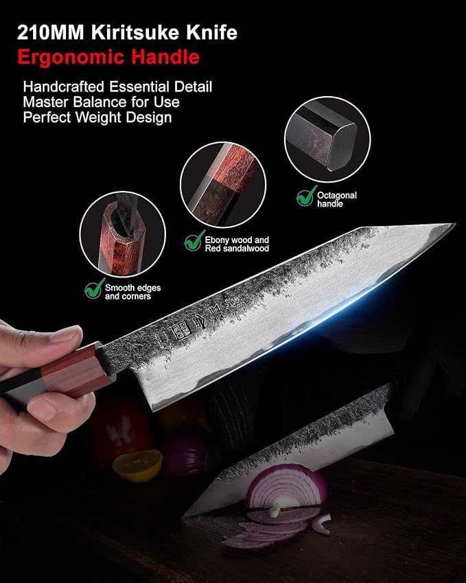 WA Series Japanese Chef Knife 210MM Black Forged Japanese Kitchen Knives with Eboy Handle,Gift with Premium Box for Husband Dad (8.27 Inch Kiritsuke Knife)