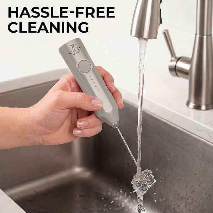 Zulay Kitchen Rechargeable Milk Frother Handheld - Frother Wand, Drink Mixer, Electric Whisk Frother, for Cappuccinos, Matcha & Protein Powder - Dynamic Triple Whisk, 3 Speed 500mAh Light Gray