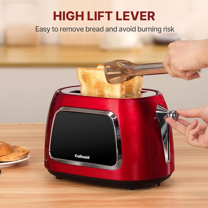 Toaster 2 Slice Smart Touch Screen, Retro 1.5'' Extra Wide Slot Stainless Steel Digital Bread Toaster with Memory Function, Bagel, Defrost, 6 Browning Levels and Removable Crumb Tray, Red