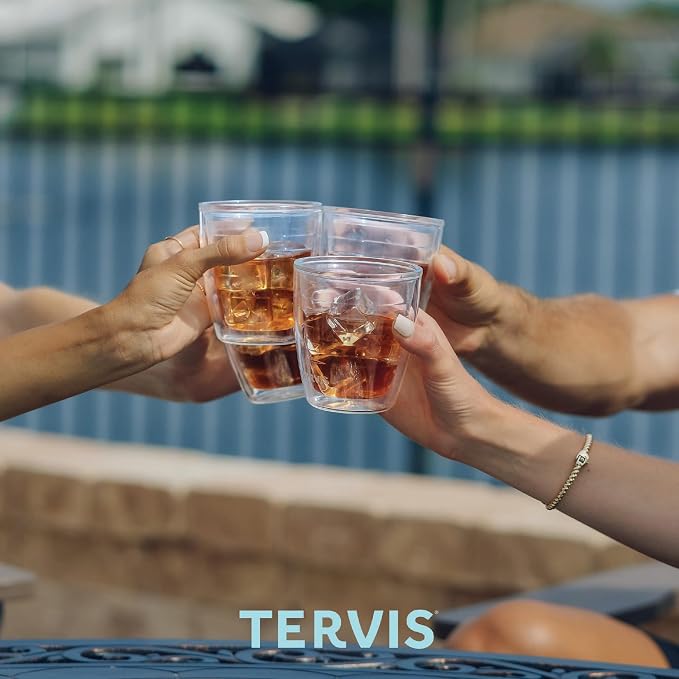 Tervis Clear & Colorful Tabletop 12oz Made in USA Double Walled Insulated Tumbler Travel Cup Keeps Drinks Cold & Hot, 12oz - 4pk, Clear | Made in USA, Double-wall Insulated, Shatterproof, BPA-Free, Dishwasher Safe, Fits Most Cupholders, Great to Gift, ...