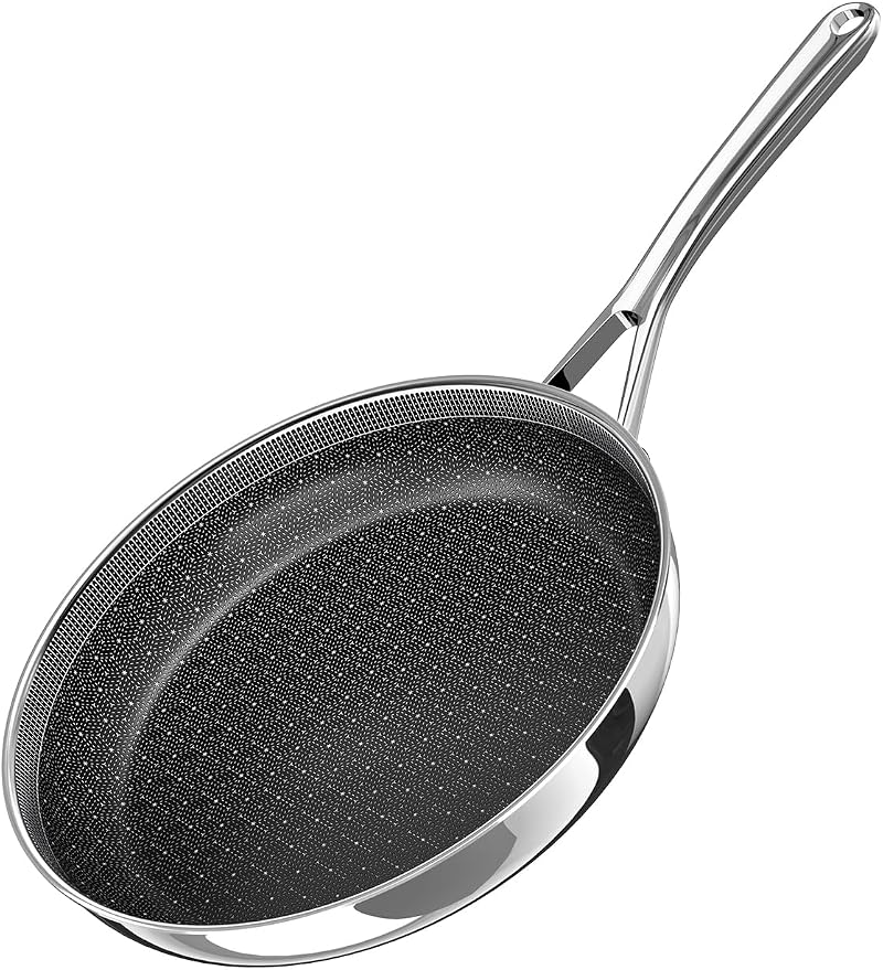 9.5 Inch Non Stick Frying Pans,Ceramic Nonstick Coating Skillet | Stainless Steel, PFAS/PFOA/PTFE-free & non-toxic. Compatible with All Stovetops. Oven & dishwasher safe. Stay cool handle