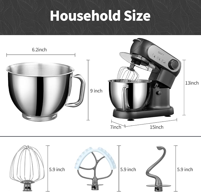 Stand Mixer, 6QT Mixers Kitchen Electric Stand Mixer,Dough Mixer Black | 600W Tilt-Head Kitchen Mixer with Stainless Steel Bowl, Dishwasher-Safe Dough Hook, Flat Beater, Wire Whisk, Splash Guard