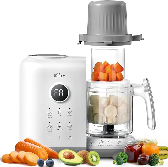 Bear Baby Food Maker Steamer&Blender with Dual-Layer Steam Baskets, 18.5oz | OneStep Baby Food Processor Puree Maker Grinder Mills Bottle Warmer, Sterili-zing for Healthy Homemade Baby Puree, BPA-Free