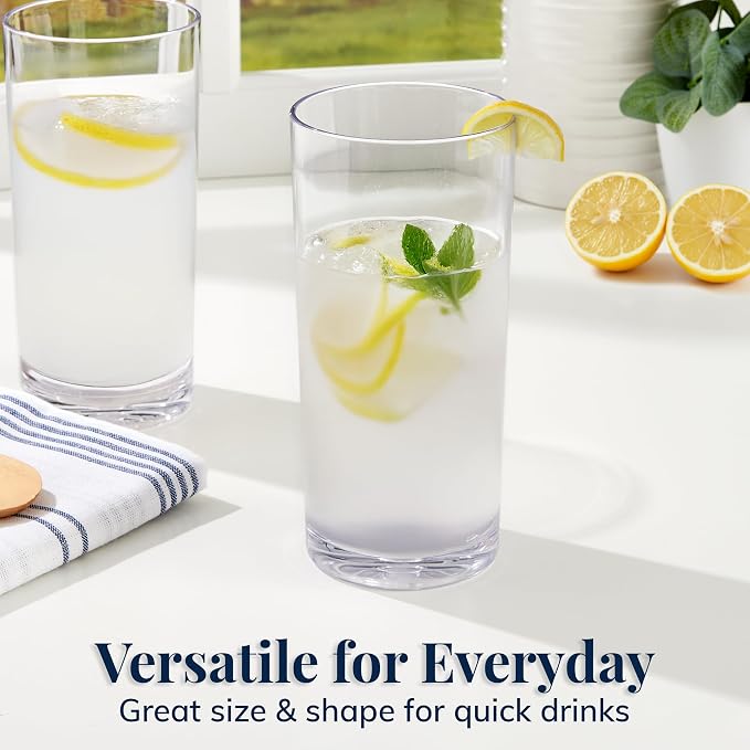 US Acrylic Classic Clear Plastic Reusable Drinking Glasses (Set of 6) 24oz Iced-Tea Cups | BPA-Free Tumblers, Made in USA | Top-Rack Dishwasher Safe
