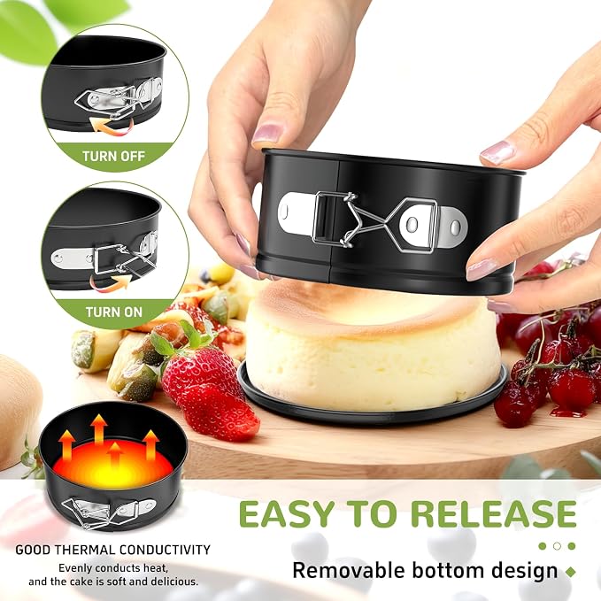 ZeroPone 4 Pack Mini Springform Pan Set for Mini Cheesecake Pizza | Non-stick Cheesecake Pan with Removable Bottom Small Cake Mold withstands up to 450°F