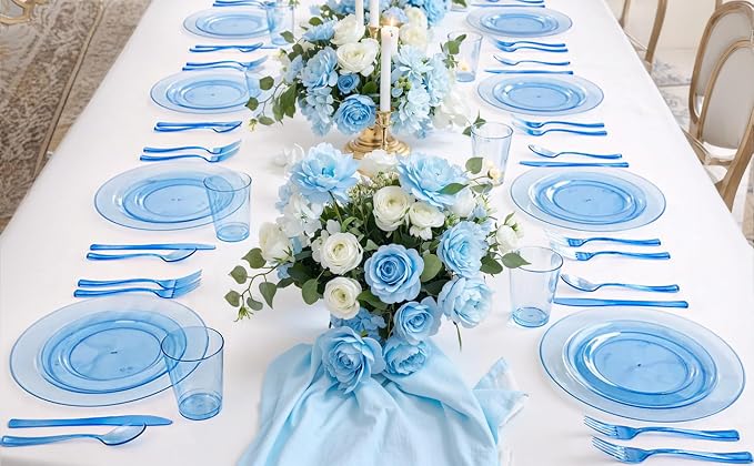 180 Pieces Blue Plastic Silverware Disposable - Clear Blue Cutlery Sets 60 Forks, 60 Knives and 60 Spoons - Heavy Duty Utensils for Party, Wedding, Graduation