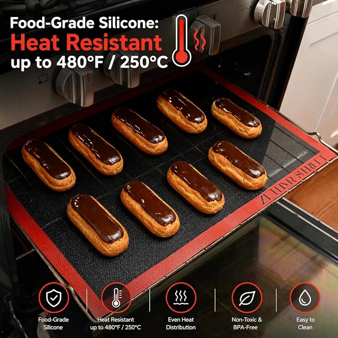 Perforated Silicone Baking Mats - Eclair Mat, Full Sheet 15x23in, Pack of 2 | Eclair Silicone Baking Mat, Nonstick Reusable Breathable Air Mat, Heat Resistant, For Pizza, Pastry, Pie Crust, Sugar Cookie