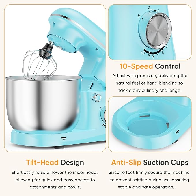 NEWBULIG Stand Mixer 6.3QT, Kitchen Electric Mixers Alternative | 10-Speed Dough Hook, Whisk, Beater & Splash Lid, Multi-Cover for Baking, Cakes and Home Cooking Needs