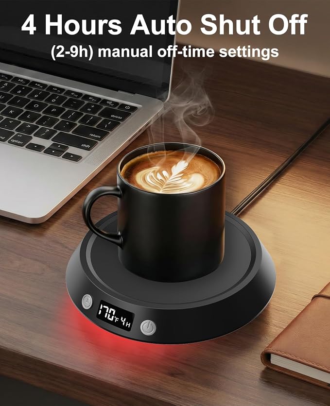 Kepwam Mug Warmer for Desk, Coffee Warmer with 3 Temp Settings & 2-9H Timer | 50W Fast Heating Beverage, LED Digital Display, Works for Coffee Mugs & Candle Jars, Multifunctional Gift fo Home & Office