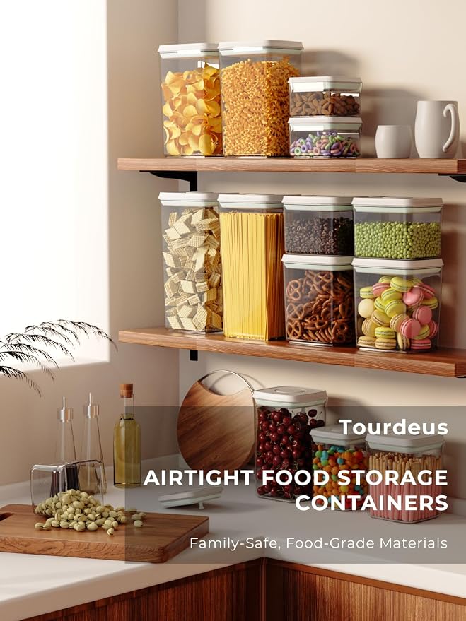 Airtight Food Storage Containers, 2.0 Qt & 0.9 Qt, One-Touch Pantry Set | Clear Stackable Pantry Canisters for Coffee Stations, Breakfast Corners, Baking Areas and Everyday Dry Food Organization