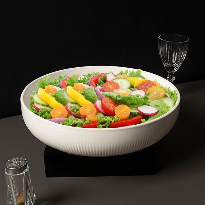 Set of 2 Serving Bowls- 9inch Extra Large Salad Bowls -Porcelain White Serving Bowls for Salad Soup Pasta and Dinner-Large Ceramic Bowl Set for Entertaining