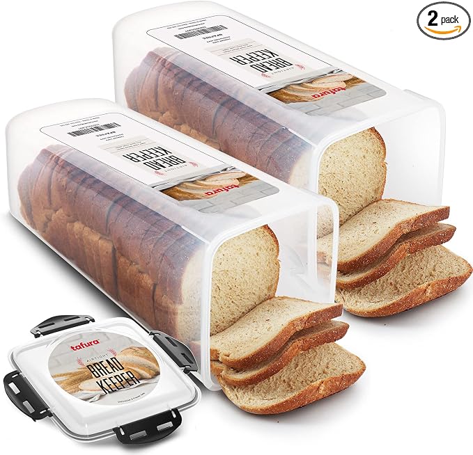 Tafura Bread Containers, 2 Pack, 5 L, Airtight BPA-Free Bread Boxes | Holds homemade loaves, store-bought bread, bagels, baguettes, and other baked favorites.
