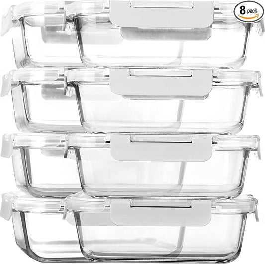 M MCIRCO 8 Pack,30 oz Glass Food Storage Containers with Lids, White | Glass Meal Prep Containers,Airtight Lunch Containers with Lids, Microwave, Oven, Freezer and Dishwasher Friendly, BPA Free
