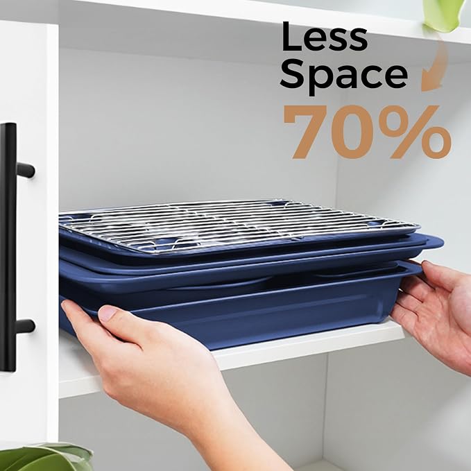 Bakeware Sets, Baking Pans Set, Nonstick Oven Pan for Kitchen with Wider Grips, 10-Piece Including Rack, Cookie Sheet, Cake Pans, Loaf Pan, Muffin Pan, Pizza Pan - Blue