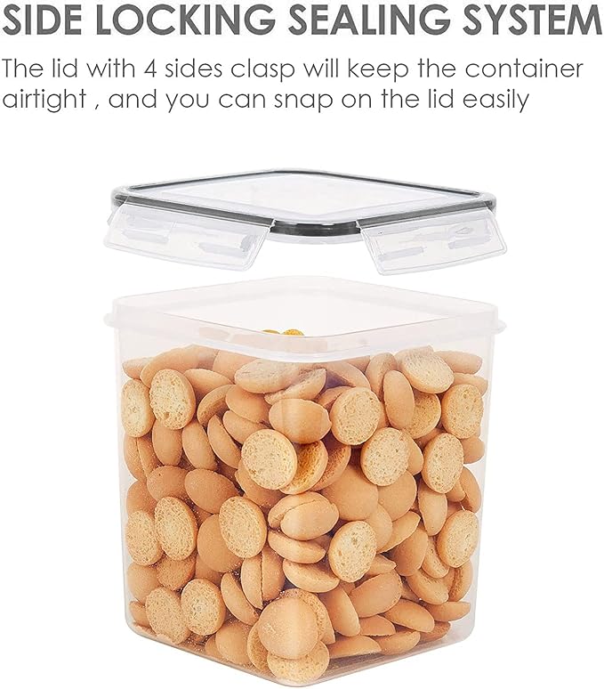 Vtopmart 2.5 L Flour Sugar Storage Containers, 4 PCS, Black | Airtight Seal, Multiple Sizes, BPA Free, Food Grade Material, Dishwasher Safe (Not Lids)