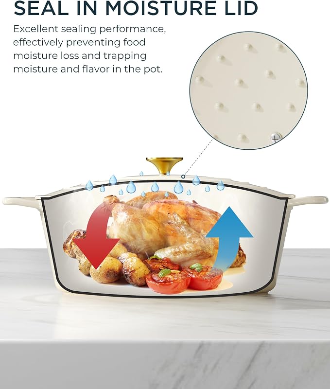 Enameled Cast Iron Dutch Oven - 9.3QT Dutch Oven Pot with Lid & Cotton Potholders - Heavy-Duty Non Stick Casserole Pot for Braising, Stews, Roasting, Baking, Suitable for All Stovetops, Cream White