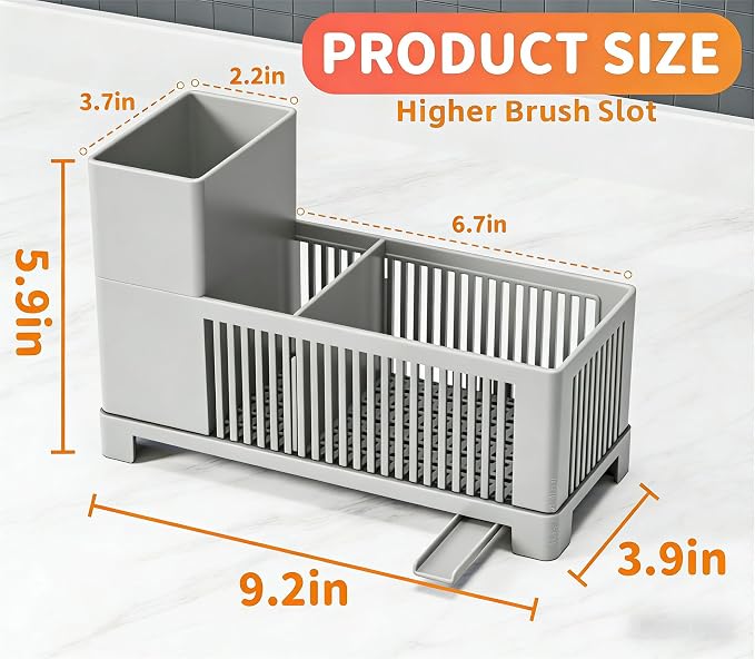 Rustproof Kitchen Sink Organizer for Countertop,Multifunctional Sink Organizer Caddy & Organization,Scrub Brush and Sponge Holder,Plastic Sink Storage Rack,Sponge Drain Rack,Dish Soap Dispenser,Grey
