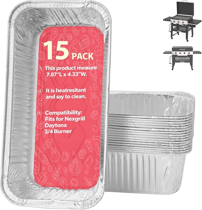 Griddle Grease Tray Liners for Nexgrill Daytona 2/3/4 Burner Series Grills | Fits Nexgrill Daytona 720-1058 720-1115 720-1057 Grills, 30 & 36 in Flat Top Griddle Accessories 15 Packs, exclude 720-1075B