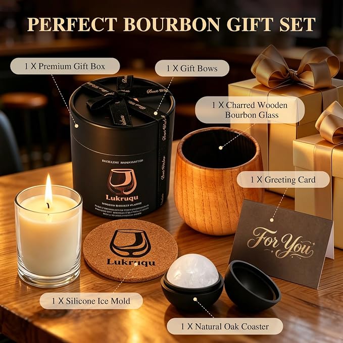 Charred Wooden Whiskey Glasses, Bourbon Drinking Cup Gifts for Men | Handcrafted Oak Whiskey Tumbler, 10oz Collins Cup, Retirement, Birthday&Christmas for Dad Friend or Brother