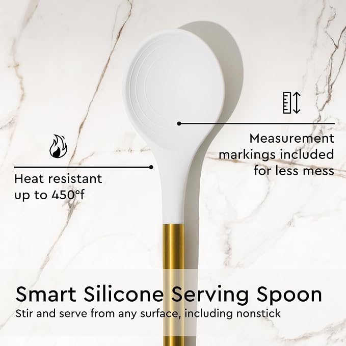 Gold Kitchen Utensils Set – 6 PC White Silicone and Gold Cooking Utensils with Spatula, Whisk, Tongs, Spoons, Cooking Tools for Nonstick Cookware – Luxury Kitchen Accessories for Home Chefs | White Silicone and Gold Cooking Utensils with Spatula, Whisk...