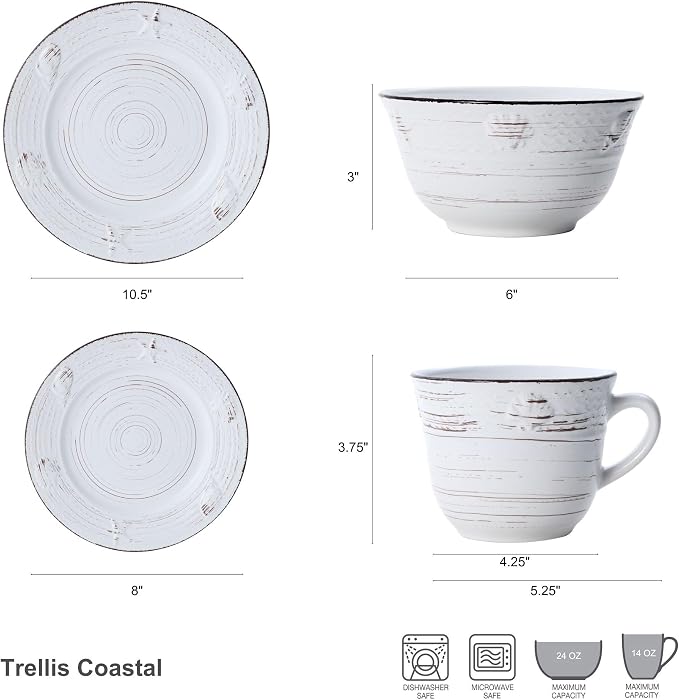 Pfaltzgraff Trellis Coastal 16-Piece Dinnerware Set, Service For 4, White