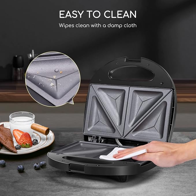 Aigostar 2 in 1 Sandwich Maker Panini Press Grill with Nonstick Plates | Double-Sided Heating Electric Sandwich Press Grill, Breakfast Sandwich Toaster Grilled Cheese Maker with Easy Cut Edges