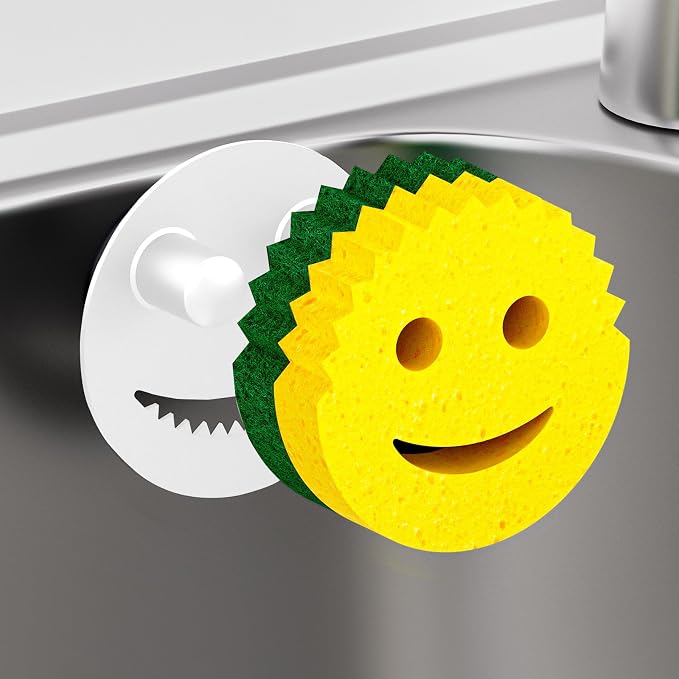 Kontoyo Sponge Holder for Kitchen Sink,Sink Caddy Organizer with Suction Cup Installation for Kitchen/Bathroom, Self Draining,Sponge Caddy for Holding Smiley Sponges-White