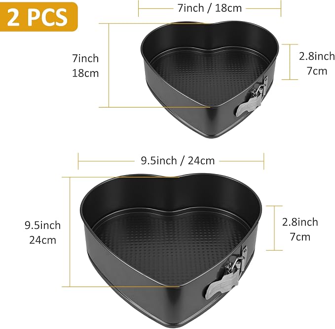 2 Pcs Heart Shaped Springform Pan 7/9 Inch | Non Stick Heart Cheesecake Pans, Removable Bottom, Heart Cake Baking Molds for Snack Cooking
