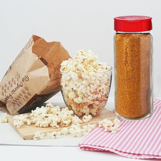 Premium Glass Spice Shakers - 16 oz Versatile Seasoning and Spice Dispenser with Sifting Lids for Popcorn, Cheese, Cinnamon, and Salt, Made in USA