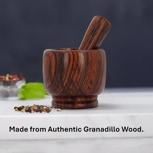 Handmade Mortar and Pestle Set Small - 2.75 Inch Granadillo Wood Pilon, Grinding Bowl - Arte Xico Handmade