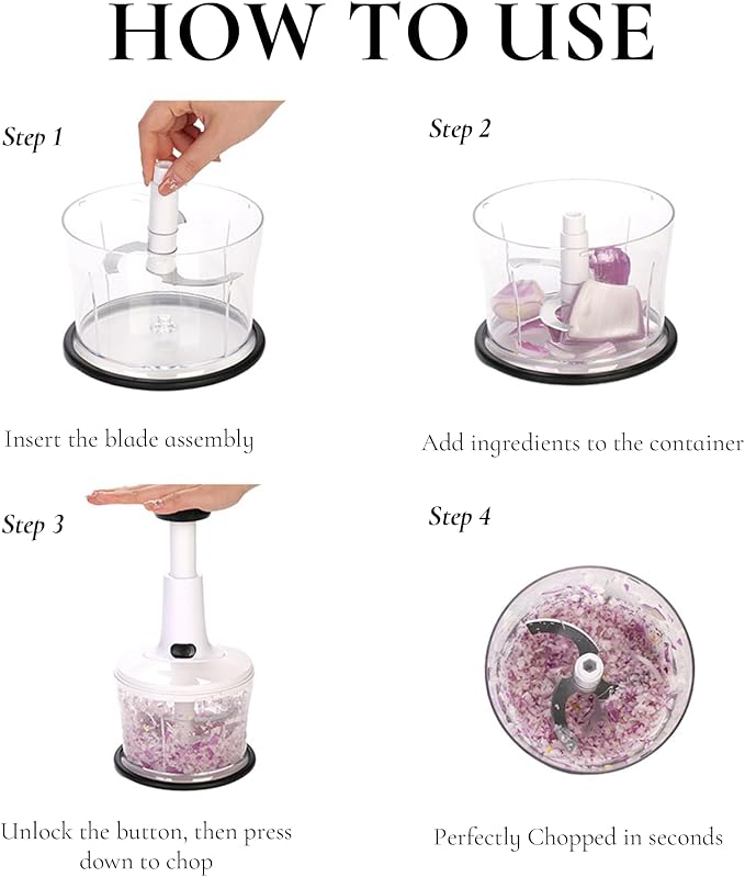Manual Hand Push Food Chopper, Vegetable Dicer Mincer with Container, Egg Whisk & Salad Spinner for Salsa, Salad, Pesto, Hummus