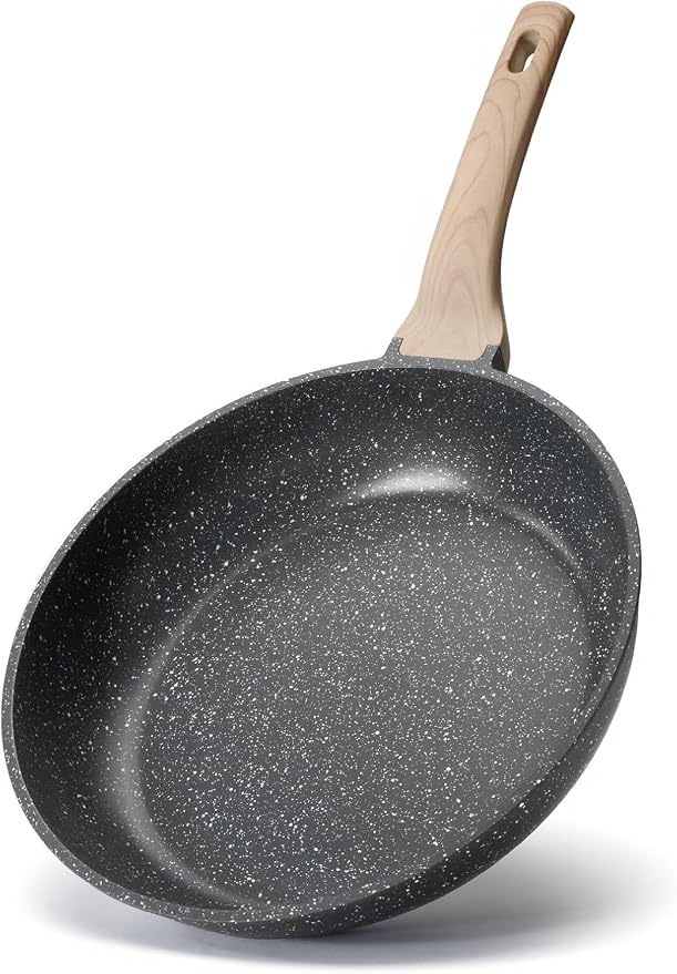 Roomena 12in Nonstick Frying Pan Skillet, Omelette Pan, Egg Frying Pan, Non Stick Granite Fry Pans with Heat-Resistant Handle, Requires Installation, PFOA Free Chef's Pan, Induction Compatible
