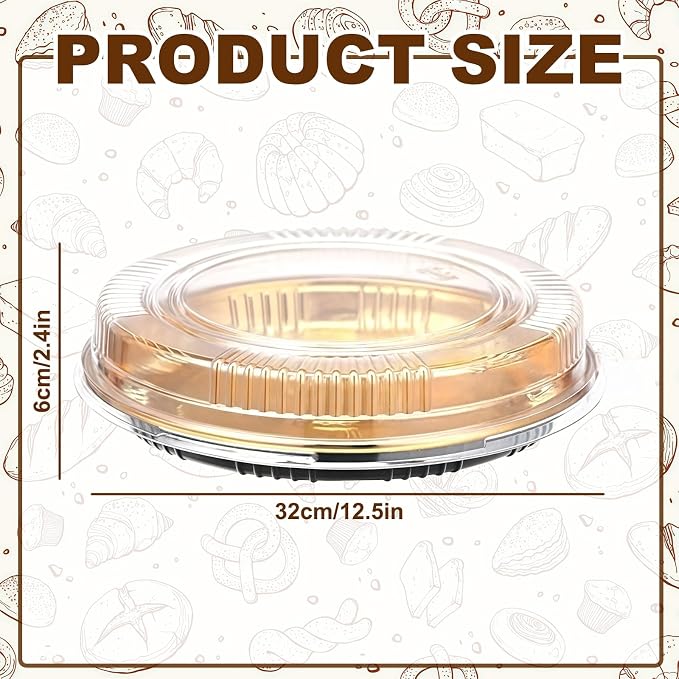 24 Pcs 12.5" Disposable Pie Containers with Clear Lids, 2.4" H | Plastic Round Pie Pans, Flan Cake Container Dessert Pizza Fruit Salad Carrier Box for Party Picnic Food Carry