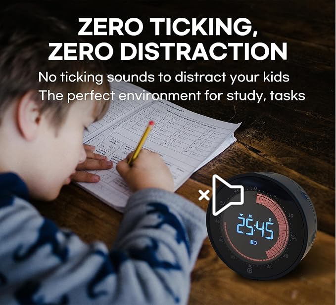 Visual Digital Timer - 60 Min Countdown & Count Up, Large LED Screen with Red Visual Disc, Magnetic Silent Timer for Kids, Seniors, Classroom, Kitchen Cooking, ADHD & Autism Productivity Tool